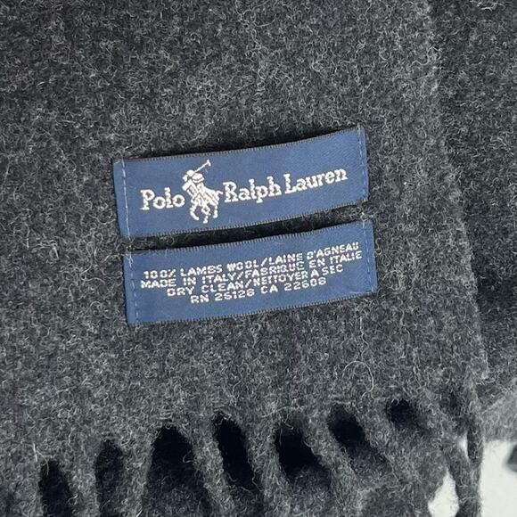 Polo Ralph Lauren 100% Lambswool Winter Scarf Charcoal Gray - Picture 6 of 6